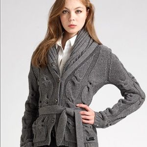 Burberry Brit Cable Knit Cashmere-Wool Cardigan